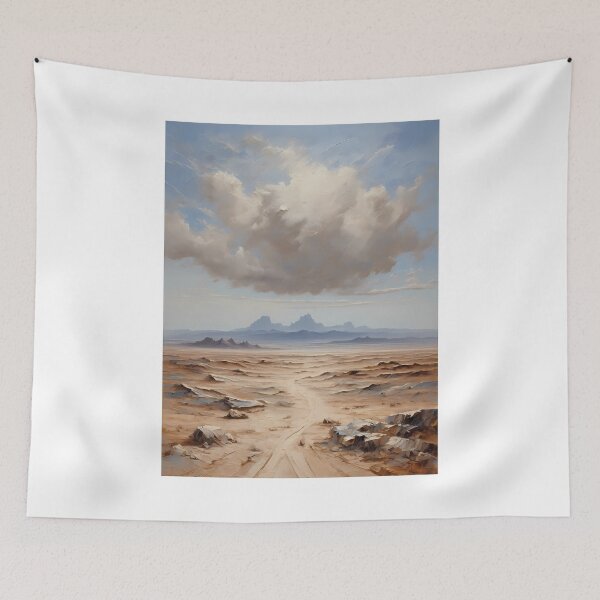 Item preview, A desert landscape with mountains in the background, vintage oil painting designed and sold by CreativeSparkzz.
