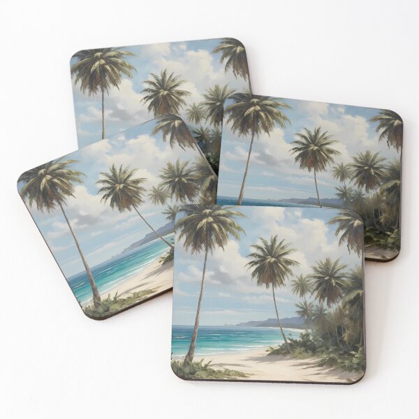 Item preview, Palm trees on a beach in the Caribbean, vintage oil painting designed and sold by CreativeSparkzz.