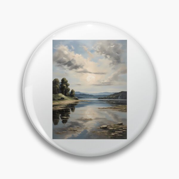Item preview, An idyllic lake landscape, vintage oil painting designed and sold by CreativeSparkzz.