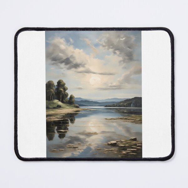 Item preview, An idyllic lake landscape, vintage oil painting designed and sold by CreativeSparkzz.
