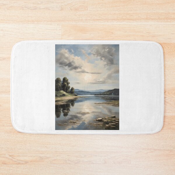 Item preview, An idyllic lake landscape, vintage oil painting designed and sold by CreativeSparkzz.