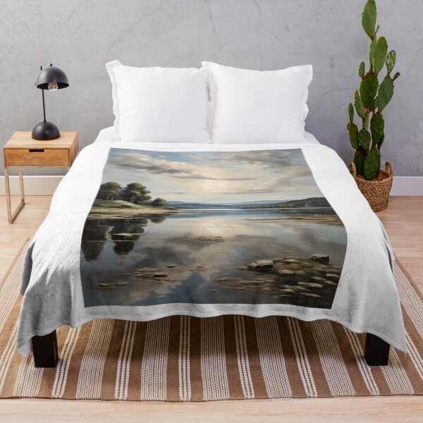 Item preview, An idyllic lake landscape, vintage oil painting designed and sold by CreativeSparkzz.