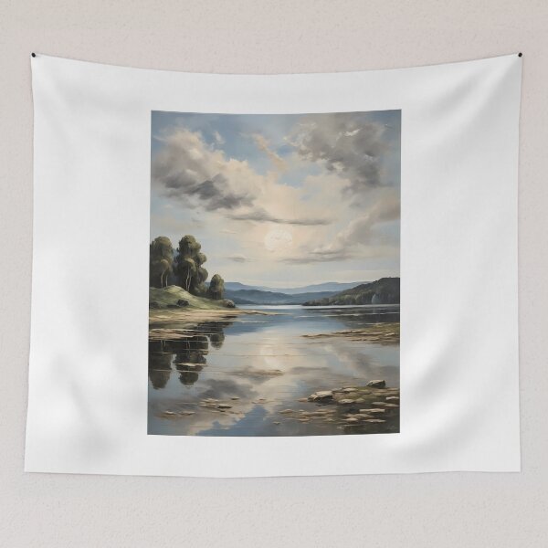Item preview, An idyllic lake landscape, vintage oil painting designed and sold by CreativeSparkzz.