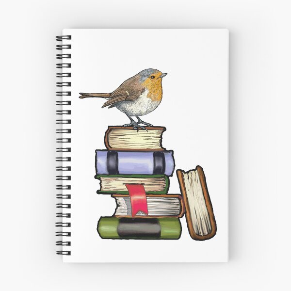 Item preview, Robin encaramado en una pila de libros Ilustración dibujada a mano Pájaro y libros designed and sold by JoyfulWhimsy.
