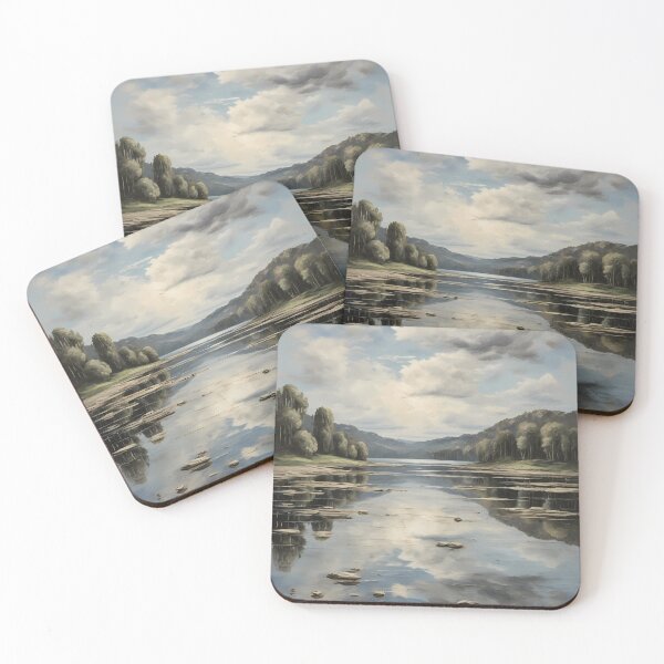 Item preview, An idyllic lake landscape, vintage oil painting designed and sold by CreativeSparkzz.