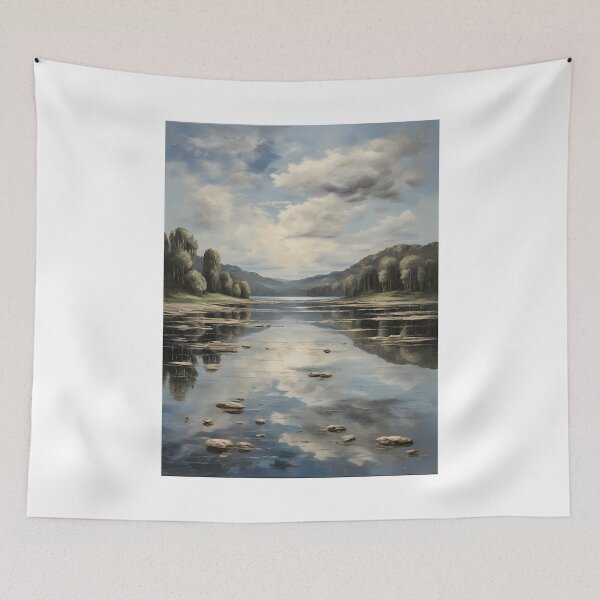 Item preview, An idyllic lake landscape, vintage oil painting designed and sold by CreativeSparkzz.