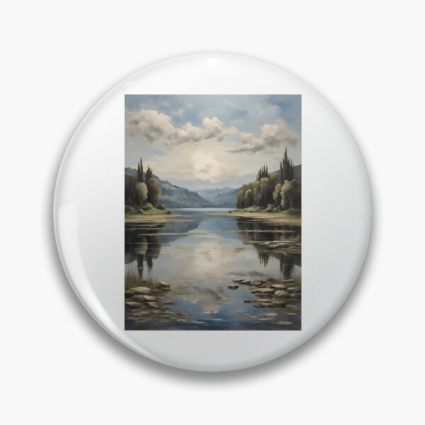 Item preview, An idyllic lake landscape, vintage oil painting designed and sold by CreativeSparkzz.