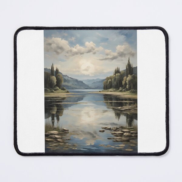 Item preview, An idyllic lake landscape, vintage oil painting designed and sold by CreativeSparkzz.