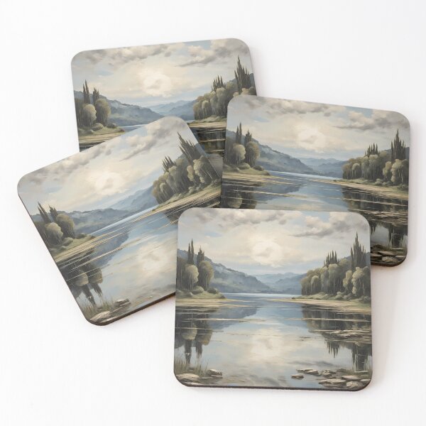 Item preview, An idyllic lake landscape, vintage oil painting designed and sold by CreativeSparkzz.