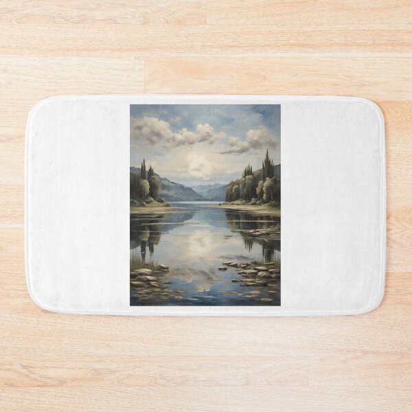Item preview, An idyllic lake landscape, vintage oil painting designed and sold by CreativeSparkzz.