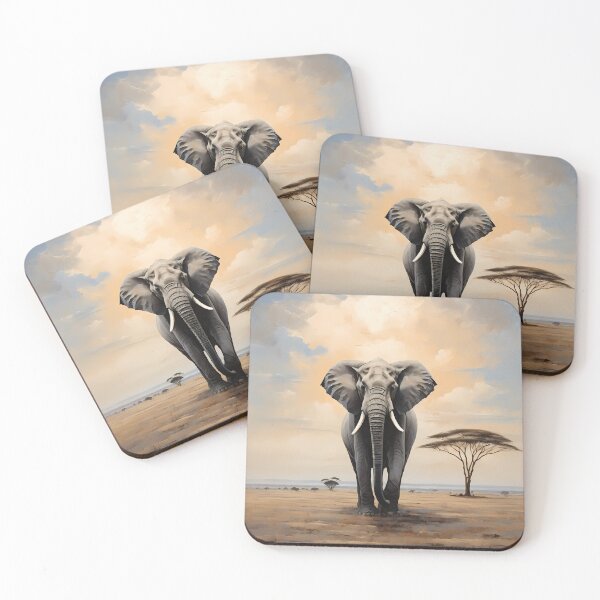 Item preview, An elephant in the savannah of Africa, vintage oil painting designed and sold by CreativeSparkzz.
