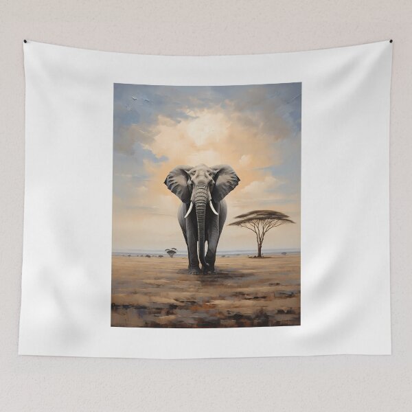 Item preview, An elephant in the savannah of Africa, vintage oil painting designed and sold by CreativeSparkzz.