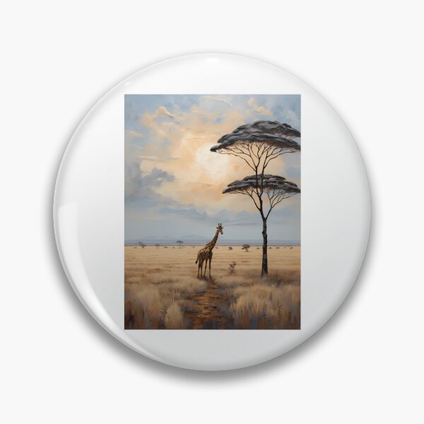 Item preview, A giraffe in the savannah of Africa, vintage oil painting designed and sold by CreativeSparkzz.