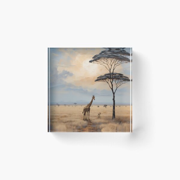 Item preview, A giraffe in the savannah of Africa, vintage oil painting designed and sold by CreativeSparkzz.