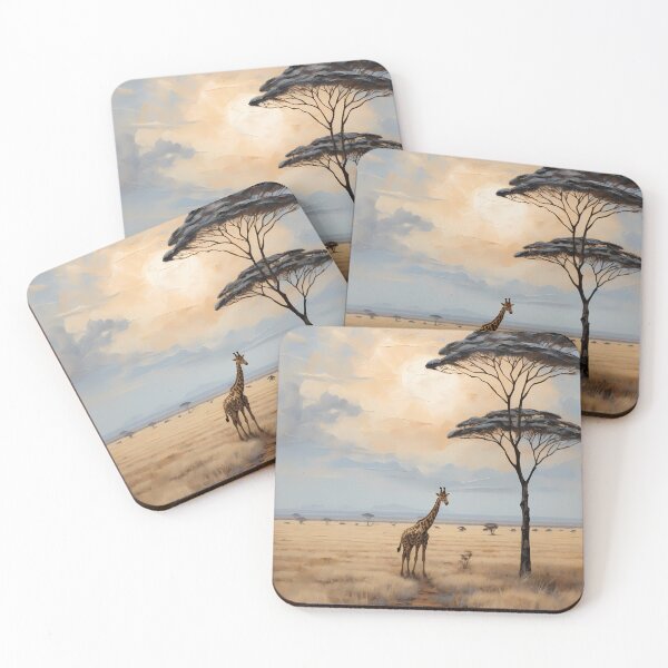 Item preview, A giraffe in the savannah of Africa, vintage oil painting designed and sold by CreativeSparkzz.
