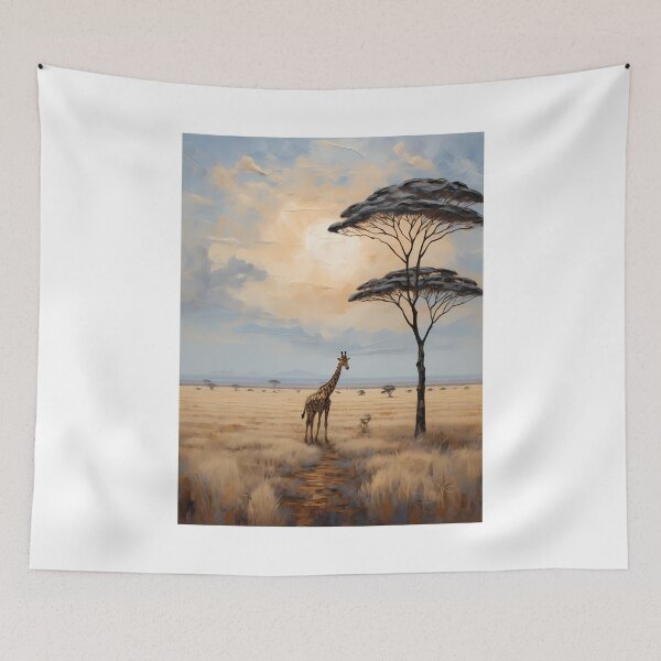 Item preview, A giraffe in the savannah of Africa, vintage oil painting designed and sold by CreativeSparkzz.