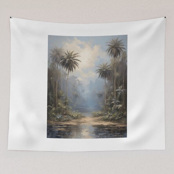 Item preview, A small river in the rainforest, vintage oil painting designed and sold by CreativeSparkzz.