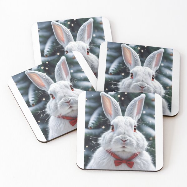 Item preview, Cute White Rabbit With A Red Ribbon designed and sold by JoyPhotoArt.