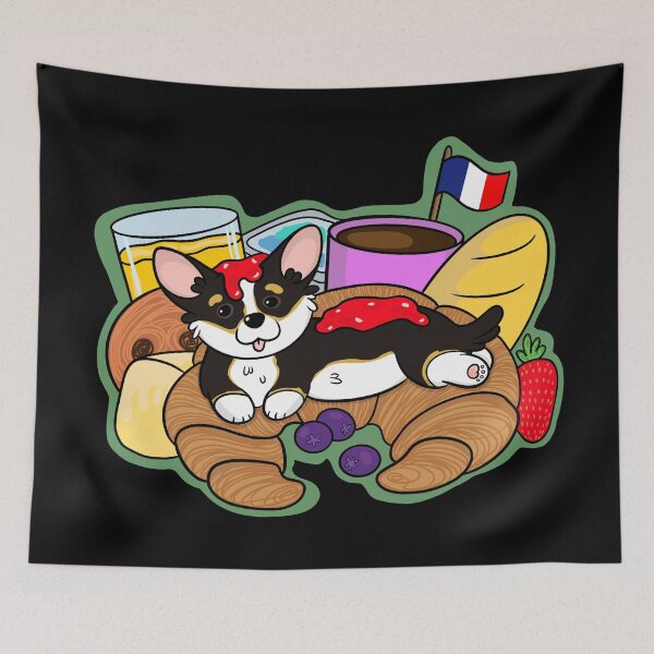 Item preview, French Breakfast Tri Color Corgi designed and sold by DrawsCutePaws.