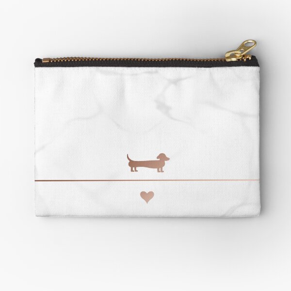 Rose gold and marble dachshund love Zipper Pouch