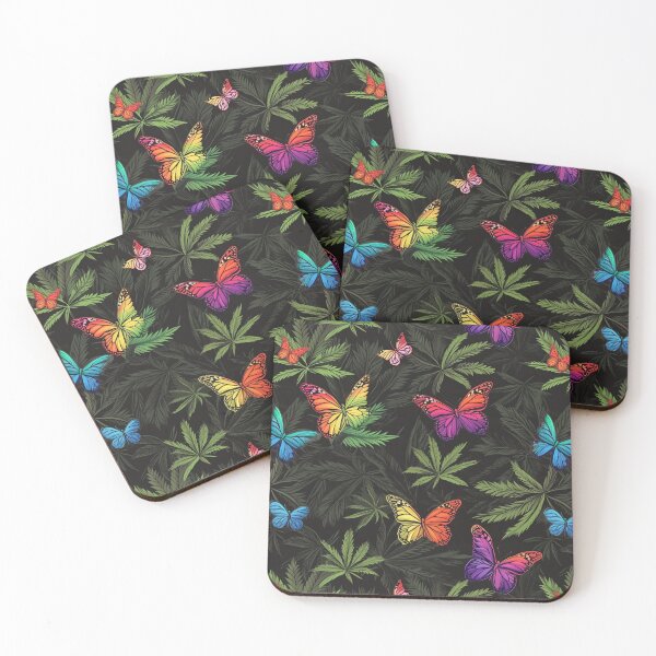 Item preview, Colorful Butterflies and Green Cannabis Weed Leaves Seamless Pattern designed and sold by MedicatedMedusa.