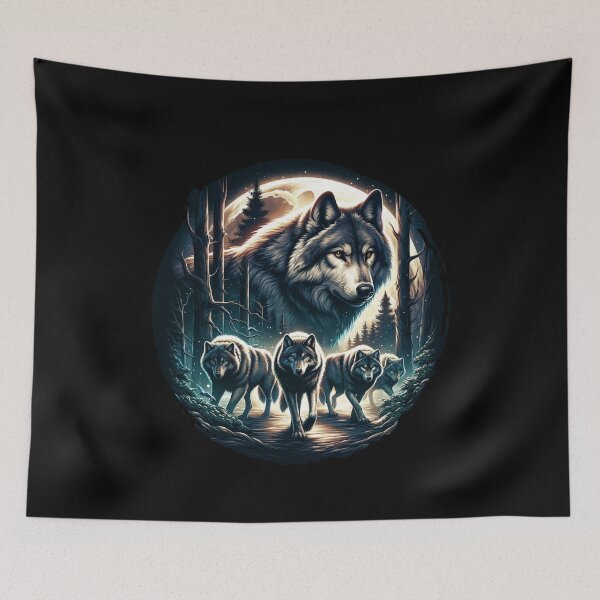 Item preview, "Moonlit Pack - Alpha Wolf and Family on a Forest Hunt" designed and sold by ChromaticBlend.