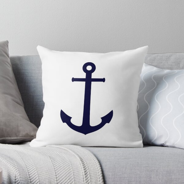 Navy Blue Anchor On White Throw Pillow