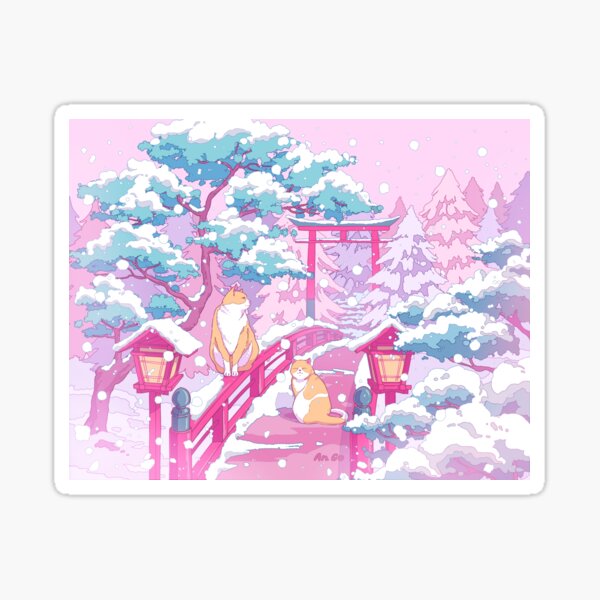 Item preview, The Japanese winter shrine and cute cats designed and sold by AnGoArt.