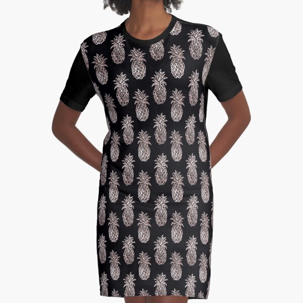 Rose gold Metallic Pineapple on black fashion & home decor by Magenta Rose Design Graphic T-Shirt Dress