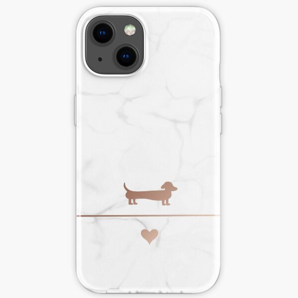 Rose gold and marble dachshund love iPhone Soft Case