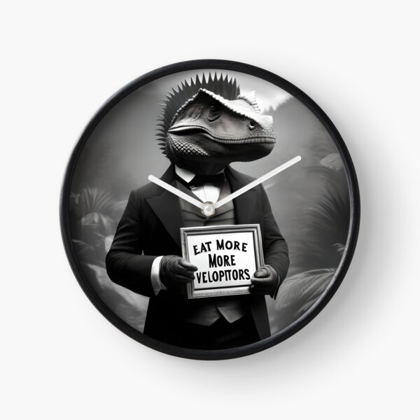 Item preview, Dapper dino in ferrotype with sign "eat more velociraptor" designed and sold by eatmorvelopator.