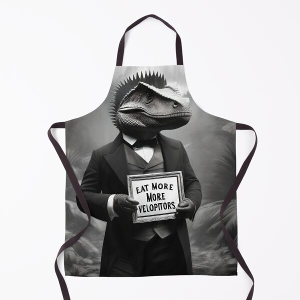 Item preview, Dapper dino in ferrotype with sign "eat more velociraptor" designed and sold by eatmorvelopator.