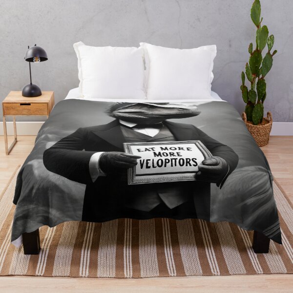 Item preview, Dapper dino in ferrotype with sign "eat more velociraptor" designed and sold by eatmorvelopator.