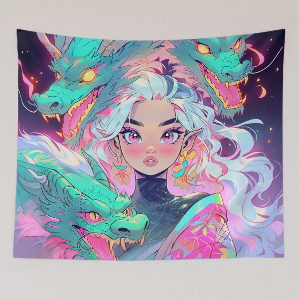 Item preview, Mythical Fantasy Anime Girl and Dragons designed and sold by bubblegoth.