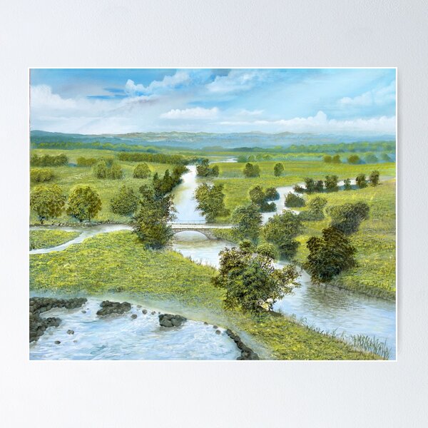 Item preview, River bridge - wide landscape, a river crosses over a bridge designed and sold by art paintings.