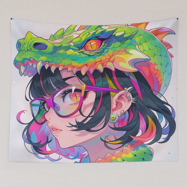 Item preview, Vibrant Rainbow Dragon Anime Girl designed and sold by bubblegoth.