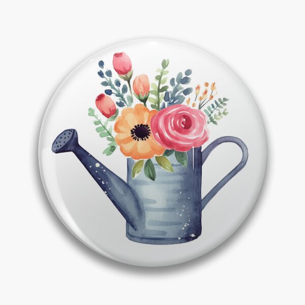 Item preview, grey watering can with floral designed and sold by PandaKunst.