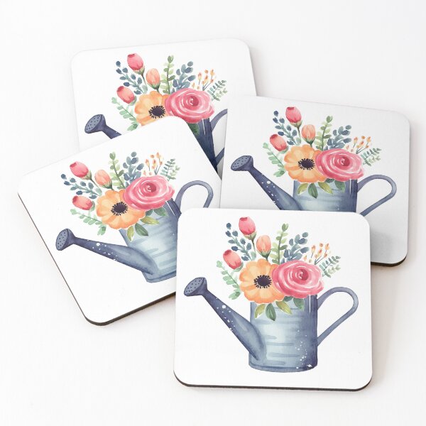 Item preview, grey watering can with floral designed and sold by PandaKunst.