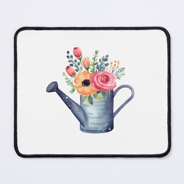 Item preview, grey watering can with floral designed and sold by PandaKunst.