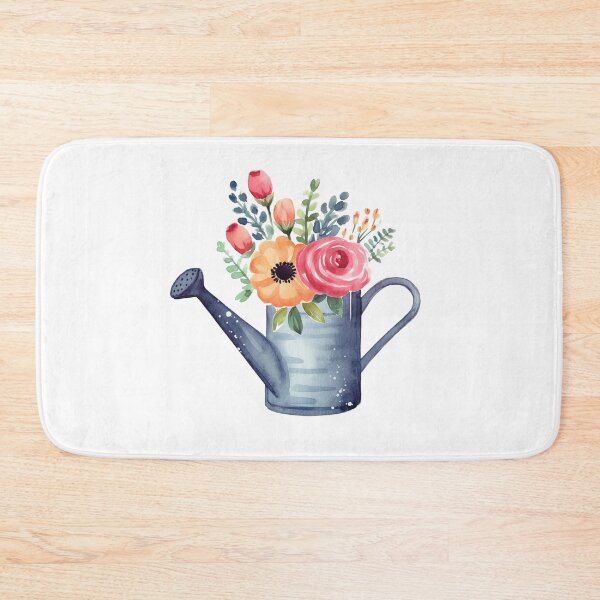 Item preview, grey watering can with floral designed and sold by PandaKunst.
