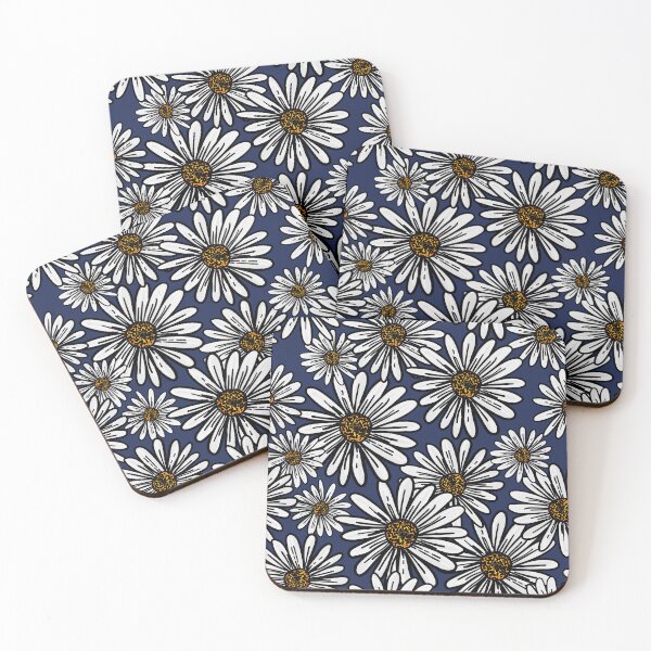 Item preview, White Daisies on Navy Blue Floral Pattern designed and sold by The Plotted Plant.