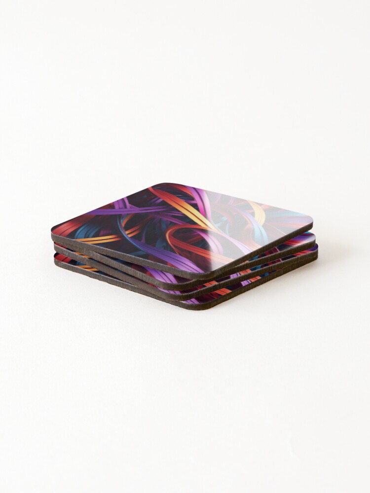 Thumbnail 4 of 5, Coasters (Set of 4), Abstract Colorful Ribbon Pattern designed and sold by calibrit.