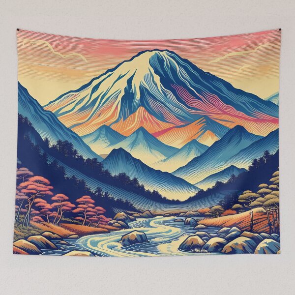 Item preview, Alpine Serenity: A Stylized Mountain River Scene designed and sold by Vitalka-uk.