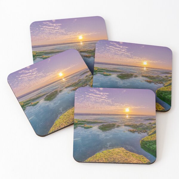 Item preview, Mossy Beach Rocks with Calm Water, Purple Sky and Sunset  designed and sold by ImagesByBoyd.