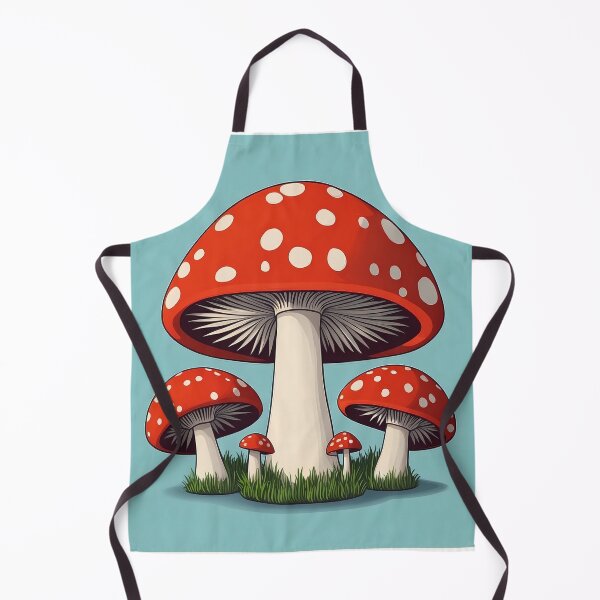 Item preview, Mushroom, red with white polka dots, blue background, art design designed and sold by craftytraci.