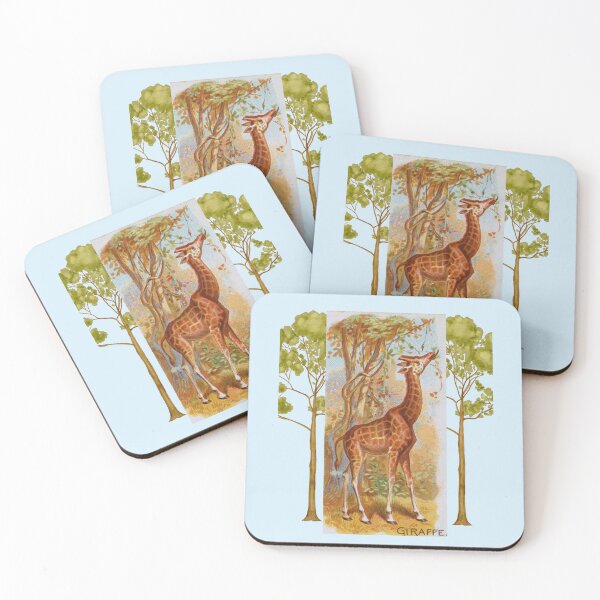 Item preview, Vintage Giraffe and Trees Green, Blue, and Tan designed and sold by VistaVintage.