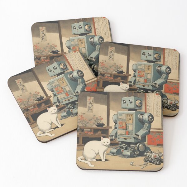 Item preview, Cat + Robot (surprised) designed and sold by BoxcarDesigns.