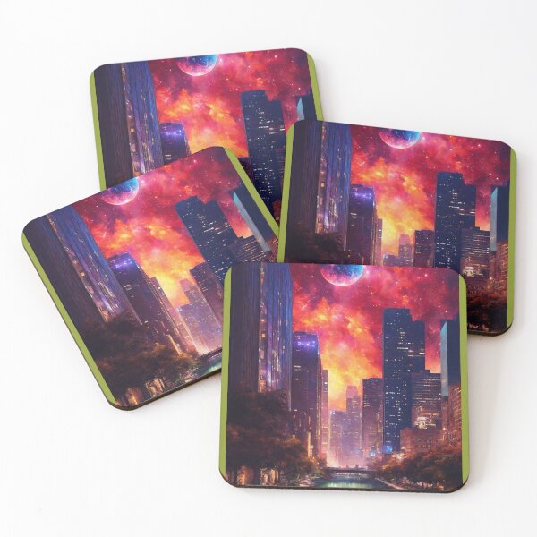 Item preview,  Crimson Hell: Urban Sunset between Skyscrapers, Burning Red Sky and Ivory Moon designed and sold by RDS76.