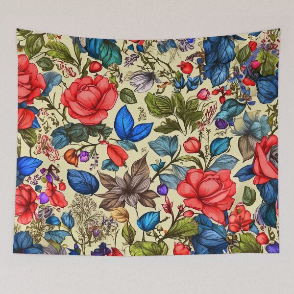 Item preview, Greenery Floral Pattern - Bright Colorful Pink And Blue Flowers designed and sold by SassyArtistry.