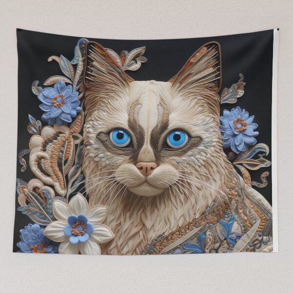 Item preview, Embroidery Cat Art Canvas Print designed and sold by NDMDesignStudio.
